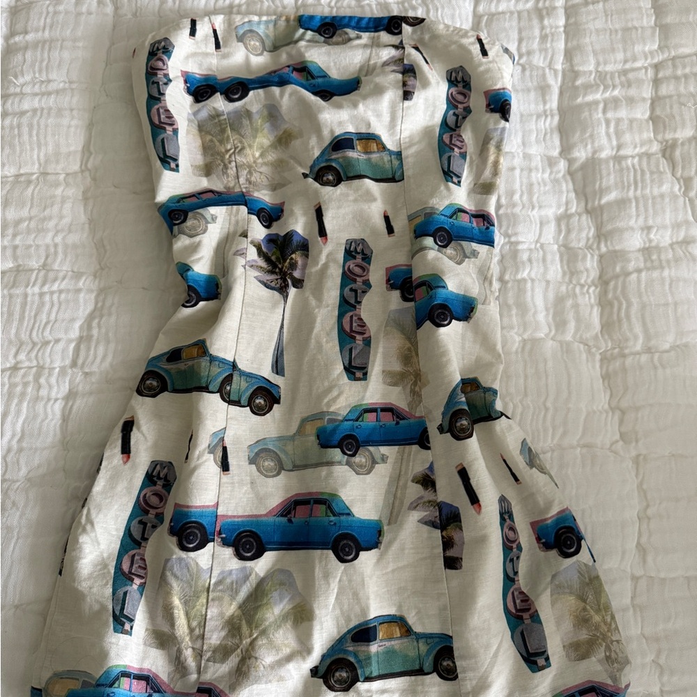 Peppermayo Linen Vintage Car Print Dress